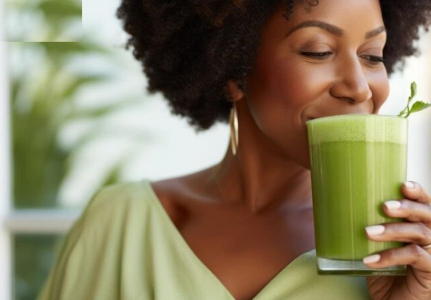 A woman taking moringa juice