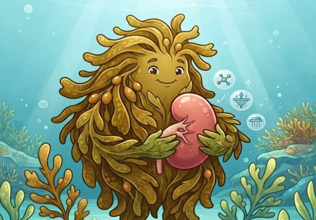 A representation of sea moss holding a kidney dearly depicting sea moss and kidney function